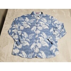 Tommy Bahama Shirt Mens 2XL Blue Floral Hawaiian Button Front Long Sleeve